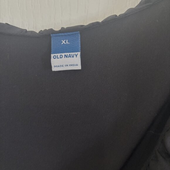 Old Navy Ruffle Clip Dot Blouse Tie Front Long Sleeve V-Neck Peasant Top Black - Picture 6 of 7